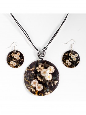 Fashion Flower Print Shell Necklace and Earrings Set
